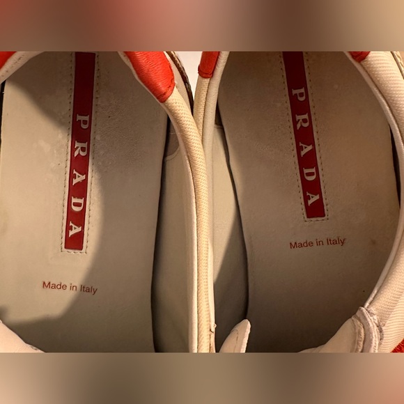 Ladies Prada Vintage White & Coral Distressed Sneaker w Dust Bag - HOST PICK - Picture 12 of 16